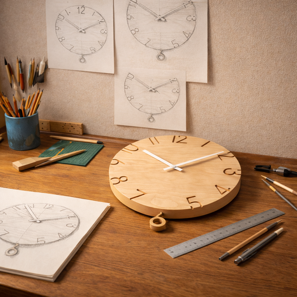 Lemnos Carved Swing Wall Clock – Natural Wood Pendulum Clock