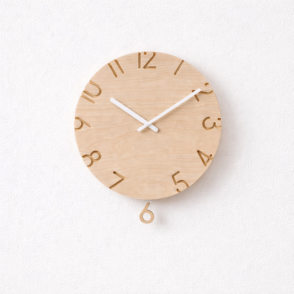 Lemnos Carved Swing Wall Clock – Natural Wood Pendulum Clock
