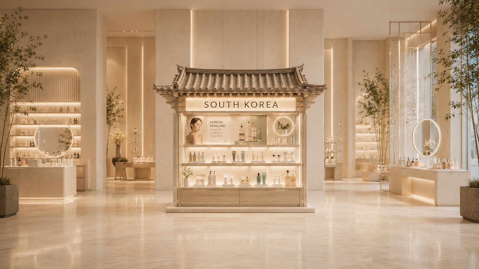 Puffin Bazaar South Korea stall with an illuminated display case and decorative details inside a bright store interior.